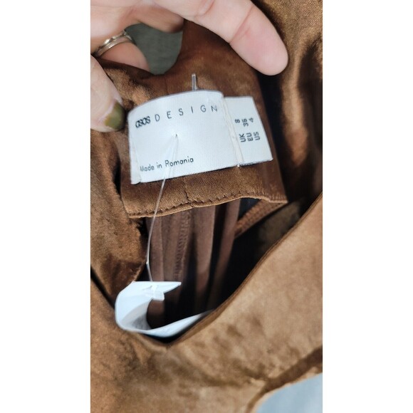 Asos designs Satin Maxi Slip Dress Brown size 4 plunge v neck and back NEW y2k - Picture 2 of 10
